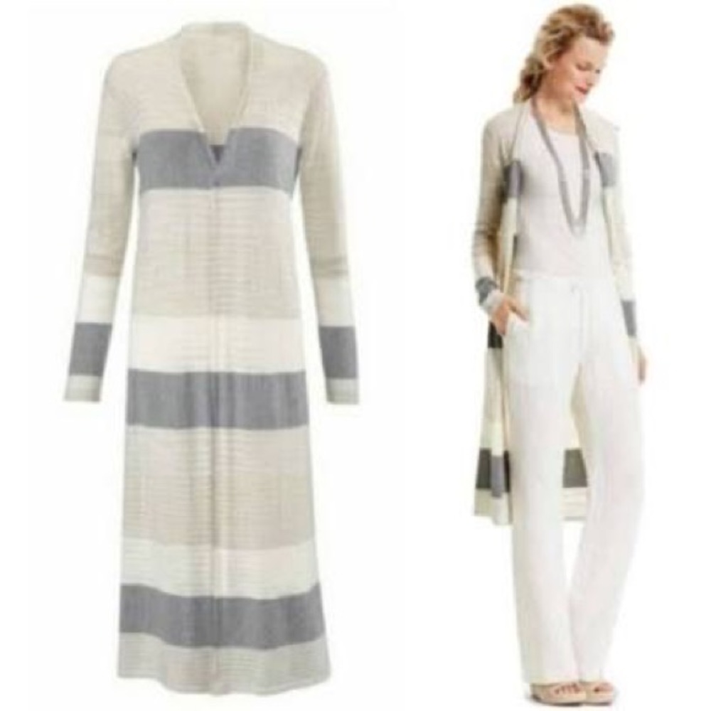 CAbi Gray and Cream Striped Cardigan